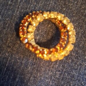 Elegant Amber and Rhinestone Double Circle Brooch